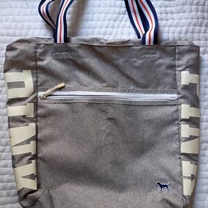 PINK Victoria's Secret Gray Tote with White and Blue Accents
